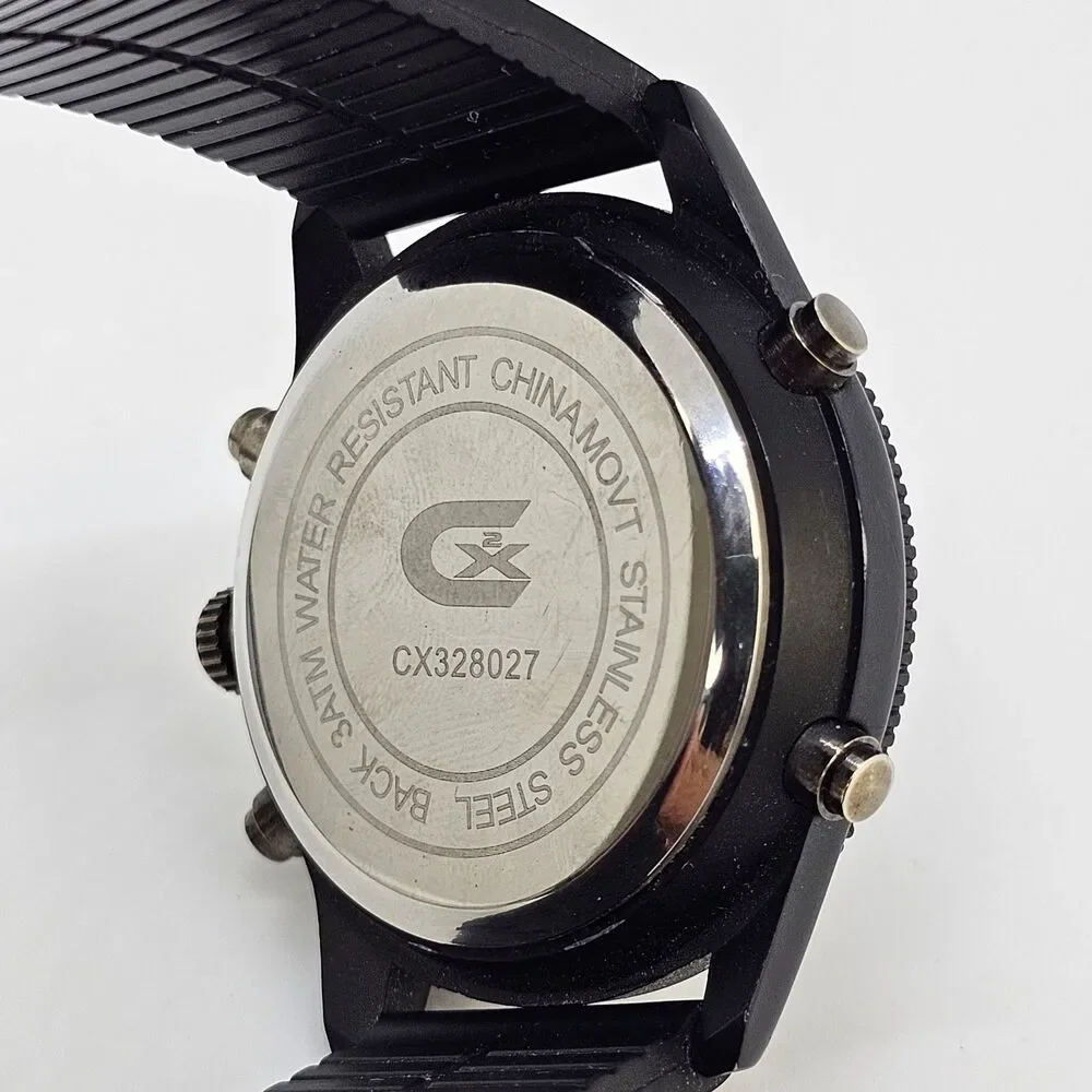 Men CX2 Croton Sport Black Tone Silicone Analog Digital Watch 46MM New Batteries